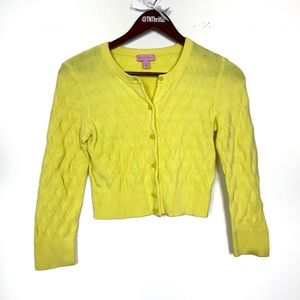 Lilly Pulitzer Women’s Cropped Braided Style Button Up Cardigan Yellow XS Preppy